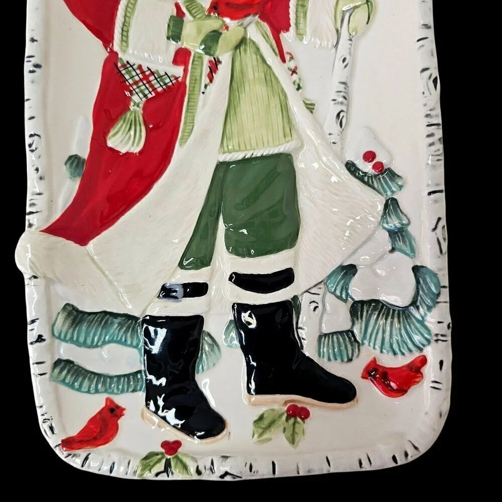 Fitz and Floyd Santa Ceramic Tray Winterberry 2012 12